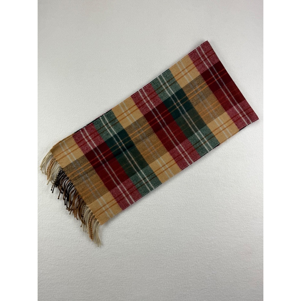 Christian Dior Scarf Unisex Vintage Plaid Cashmaire Acrylic Fringed Red GreenTan